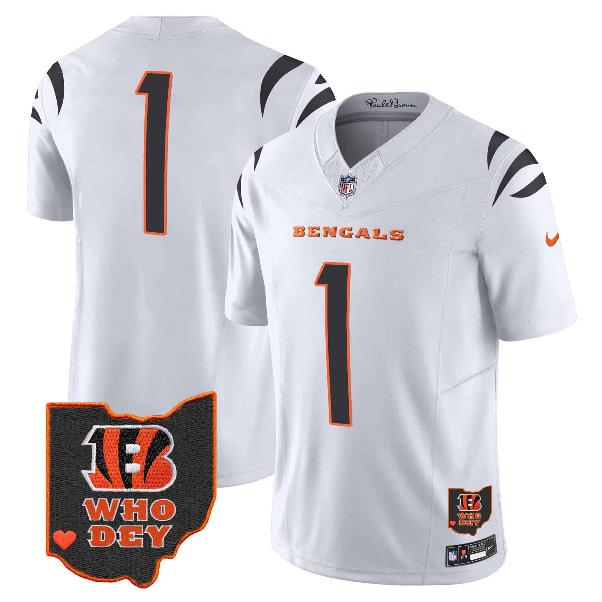 Men Cincinnati Bengals #1 Chase White 2024 Nike Patch Vapor Limited NFL Jersey style 1